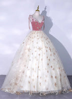 Lovely Ivory Tulle Ball Gown Straps Party Dresses, Ivory Sweet 16 Dresses Formal Dresses