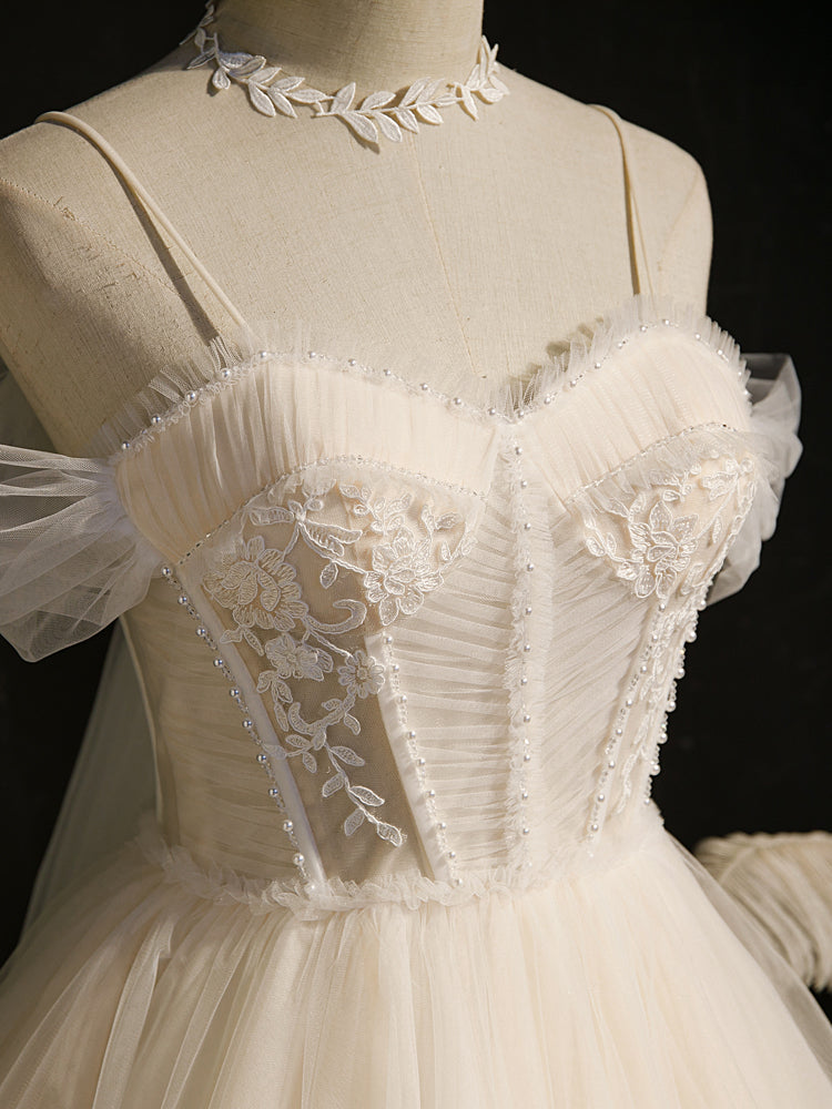 Lovely Ivory Tulle Straps Sweetheart Homecoming Dresses With Bow, Short Formal Prom Dresses Party Dresses
