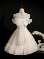 Lovely Ivory Tulle Straps Sweetheart Homecoming Dresses With Bow, Short Formal Prom Dresses Party Dresses