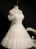 Lovely Ivory Tulle Straps Sweetheart Homecoming Dresses With Bow, Short Formal Prom Dresses Party Dresses