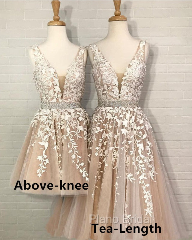 Lovely Lace Embroidery Beaded V-Neck Tulle Homecoming Dresses