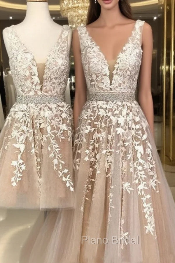 Lovely Lace Embroidery Beaded V-Neck Tulle Homecoming Dresses Main image