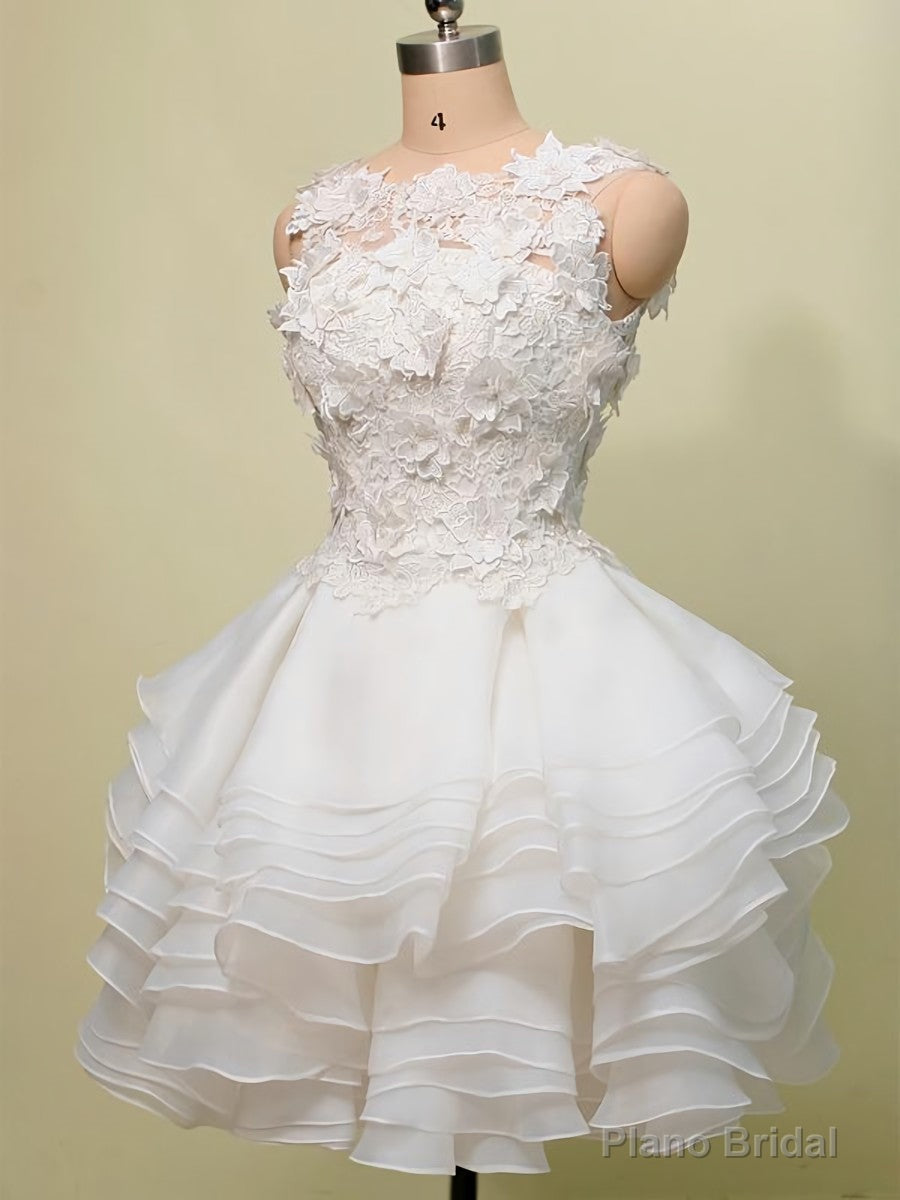 Lovely Layers Short Party Dress with Lace Flowers, Cute Graduation Dress