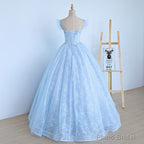 Lovely Light Blue Lace Cap Sleeve Sweet 16 Prom Dress, Evening Dress