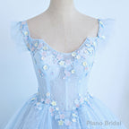Lovely Light Blue Lace Cap Sleeve Sweet 16 Prom Dress, Evening Dress