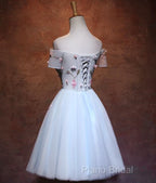 Lovely Light Blue Tulle Knee Length Homecoming Dresses, Cute Floral Party Dresses