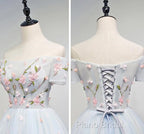 Lovely Light Blue Tulle Knee Length Homecoming Dresses, Cute Floral Party Dresses