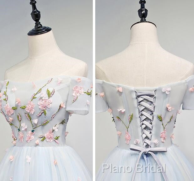 Lovely Light Blue Tulle Knee Length Homecoming Dresses, Cute Floral Party Dresses
