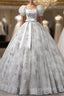 Lovely Light Grey Tulle Sequins Long Formal Prom Dresses, A-Line Grey Formal Party Dresses