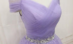 Lovely Light Purple Beaded Short Party Dresses, Off Shoulder Homecoming Dresses