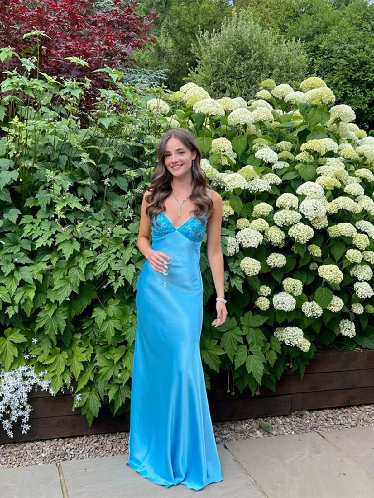 Lovely Long Blue Straps Sweetheart Party Dresses Formal Dresses, Blue Satin Formal Prom Dresses Main image