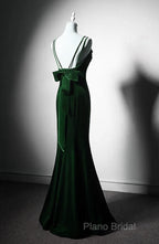Lovely Low Back Velvet Mermaid Long Formal Prom Dresses, Velvet Wedding Party Dresses