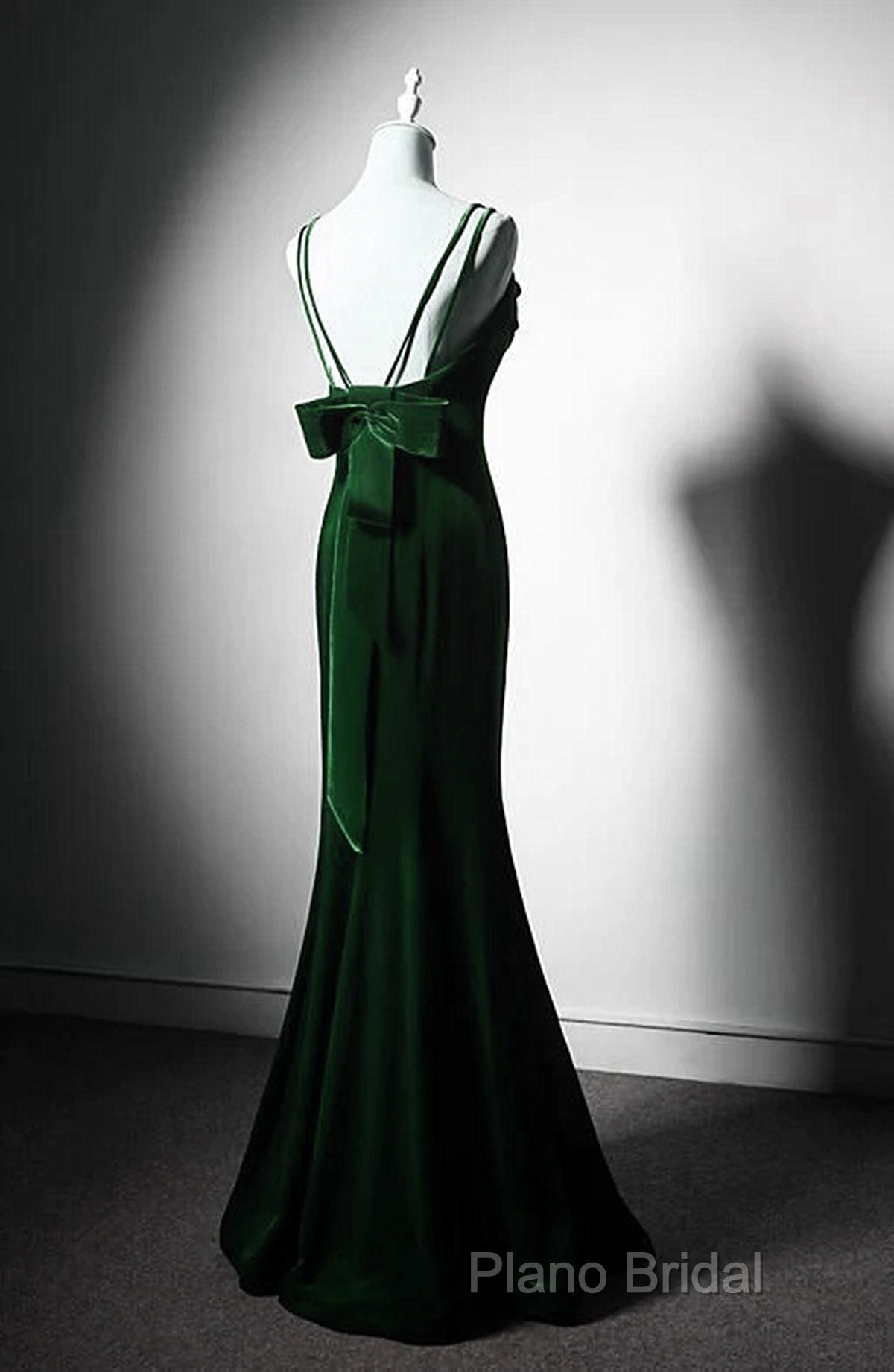 Lovely Low Back Velvet Mermaid Long Formal Prom Dresses, Velvet Wedding Party Dresses