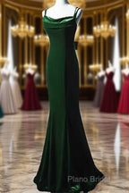 Lovely Low Back Velvet Mermaid Long Formal Prom Dresses, Velvet Wedding Party Dresses