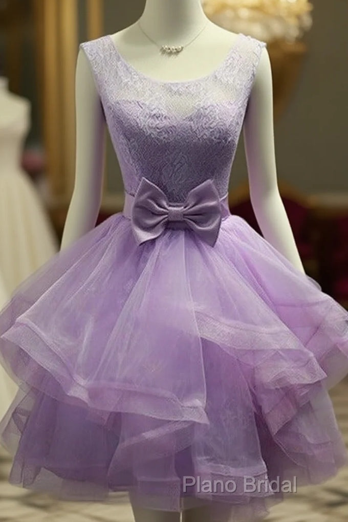Lovely Organza And Lace Purple Layers Short Homecoming Dresses, Lavender Party Dresses Main image