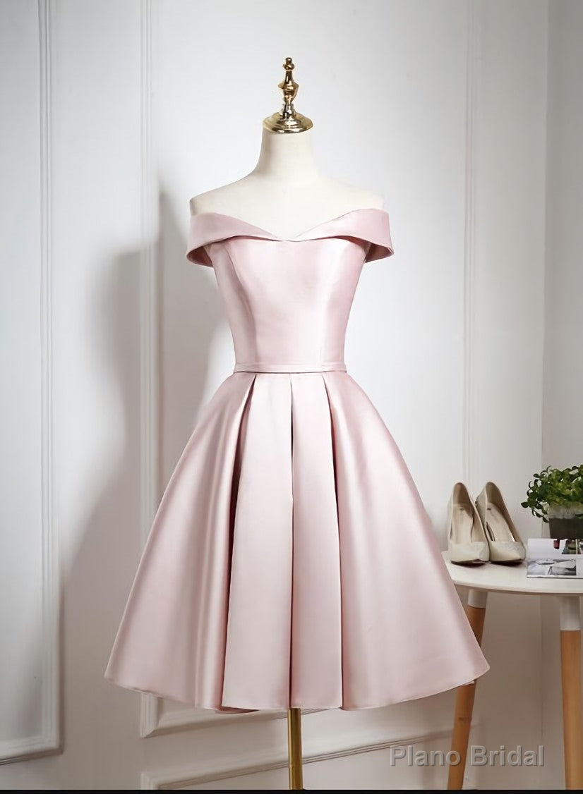 Lovely Pink Satin Off Shoulder Knee Length Formal Dress, Homecoming Dress Secondary image