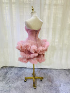 Lovely Pink Sweetheart Beaded Short Cocktail Dresses, Pink Homecoming Dresses Party Dresses