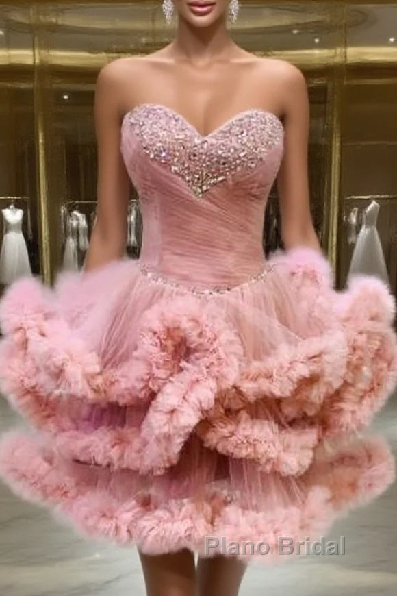 Lovely Pink Sweetheart Beaded Short Cocktail Dresses, Pink Homecoming Dresses Party Dresses Main image