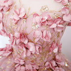 Lovely Pink Tulle Long Party Dresses With Flowers, Pink Tulle Sweet 16 Gown
