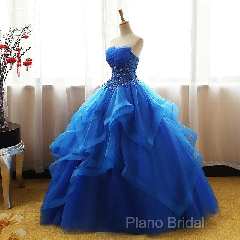 Lovely Royal Blue Tulle Formal Prom Dresses, Blue Sweet 16 Dresses