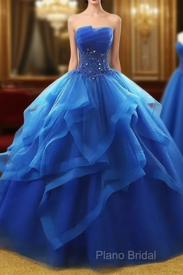 Lovely Royal Blue Tulle Formal Prom Dresses, Blue Sweet 16 Dresses Main image