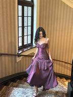 Lovely Satin Purple Straps Mermaid Long Formal Dresses, Purple Formal Prom Dresses Party Dresses