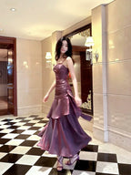 Lovely Satin Purple Straps Mermaid Long Formal Dresses, Purple Formal Prom Dresses Party Dresses