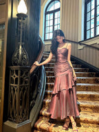 Lovely Satin Purple Straps Mermaid Long Formal Dresses, Purple Formal Prom Dresses Party Dresses