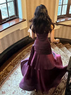 Lovely Satin Purple Straps Mermaid Long Formal Dresses, Purple Formal Prom Dresses Party Dresses