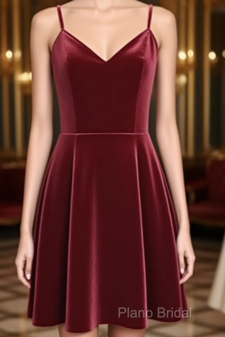 Lovely Short Homecoming Dresses, Wine Red Straps V-Neckline Formal Prom Dresses, Party Dresses Main image