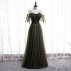 Lovely Simple Off Shoulder Straps Long Tulle Party Dresses, Simple Formal Dress Prom Dress