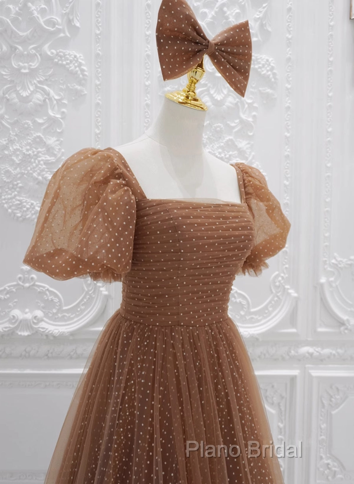 Lovely Simple Tulle Short Sleeves A-Line Party Dresses, Long Tulle Formal Dresses Formal Dresses