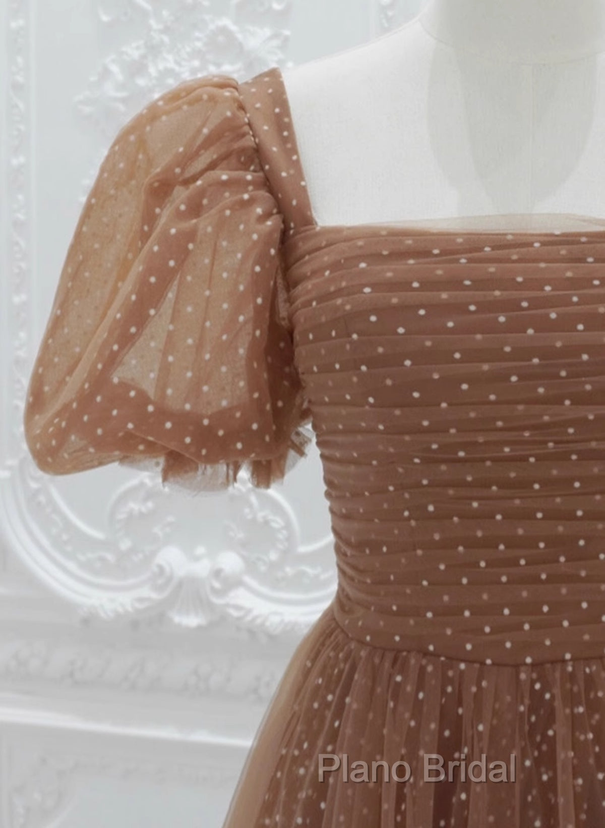 Lovely Simple Tulle Short Sleeves A-Line Party Dresses, Long Tulle Formal Dresses Formal Dresses