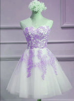 Lovely Sweetheart White Tulle With Purple Lace, Cute Party Dresses