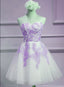 Lovely Sweetheart White Tulle With Purple Lace, Cute Party Dresses