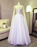 Lovely Tulle Lavender Long Formal Dresses With Lace Applique, Sweet 16 Dresses