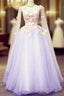 Lovely Tulle Lavender Long Formal Dresses With Lace Applique, Sweet 16 Dresses