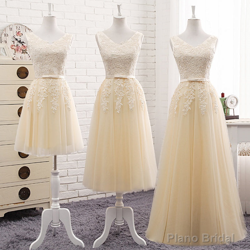Lovely Tulle Light Champagne Bridesmaid Dress, Long Party Dress Secondary image