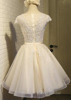 Lovely Tulle Light Champagne Short Formal Prom Dresses, Homecoming Dresses , Formal Dresses, Formal Prom Dresses