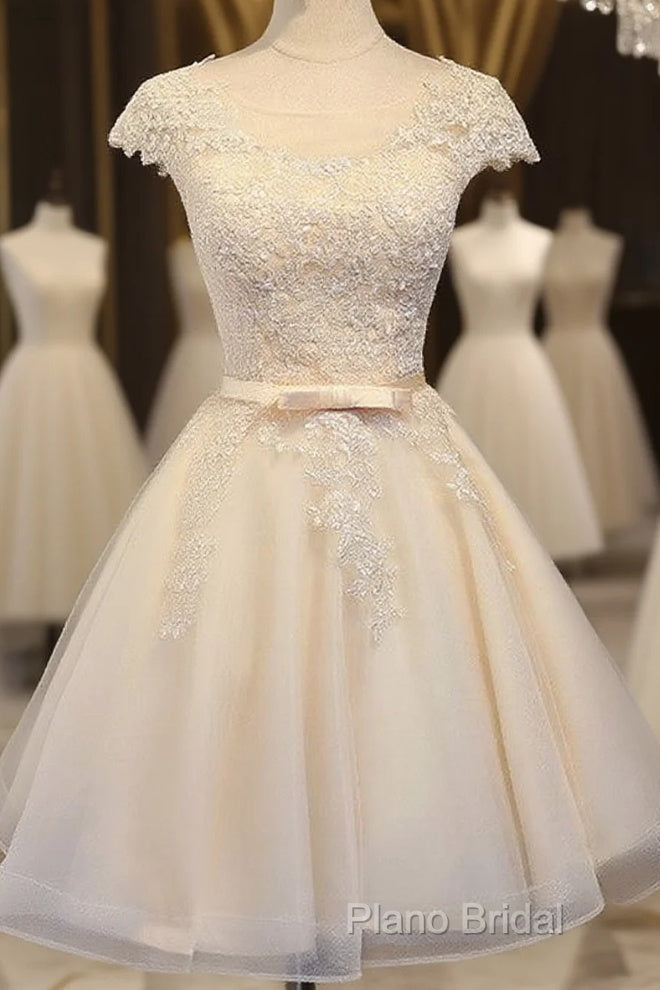 Lovely Tulle Light Champagne Short Formal Prom Dresses, Homecoming Dresses , Formal Dresses, Formal Prom Dresses