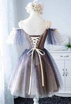 Lovely Tulle Offshoulder Short Formal Prom Dresses, Lace Up Homecoming Dresses