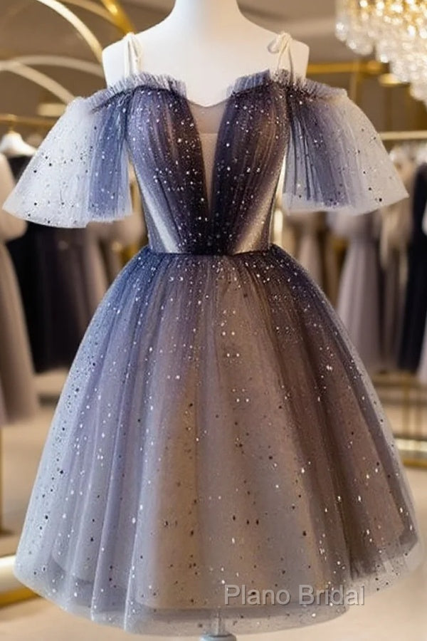 Lovely Tulle Offshoulder Short Formal Prom Dresses, Lace Up Homecoming Dresses Main image