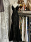 Lovely V-Neckline Straps Spandex With Lace Formal Prom Dresses, Long Formal Gowns With Leg Slit