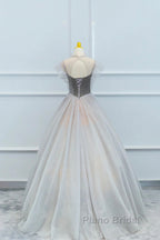 Lovely Velvet And Tulle Floor Length Formal Prom Dresses, Gray A-Line Formal Evening Dresses
