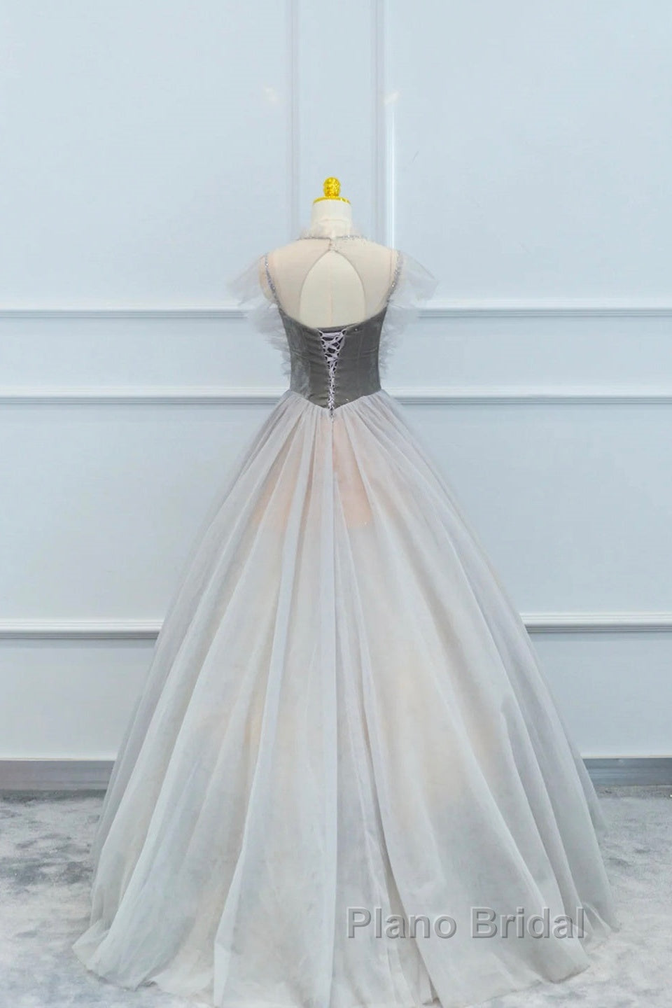 Lovely Velvet And Tulle Floor Length Formal Prom Dresses, Gray A-Line Formal Evening Dresses