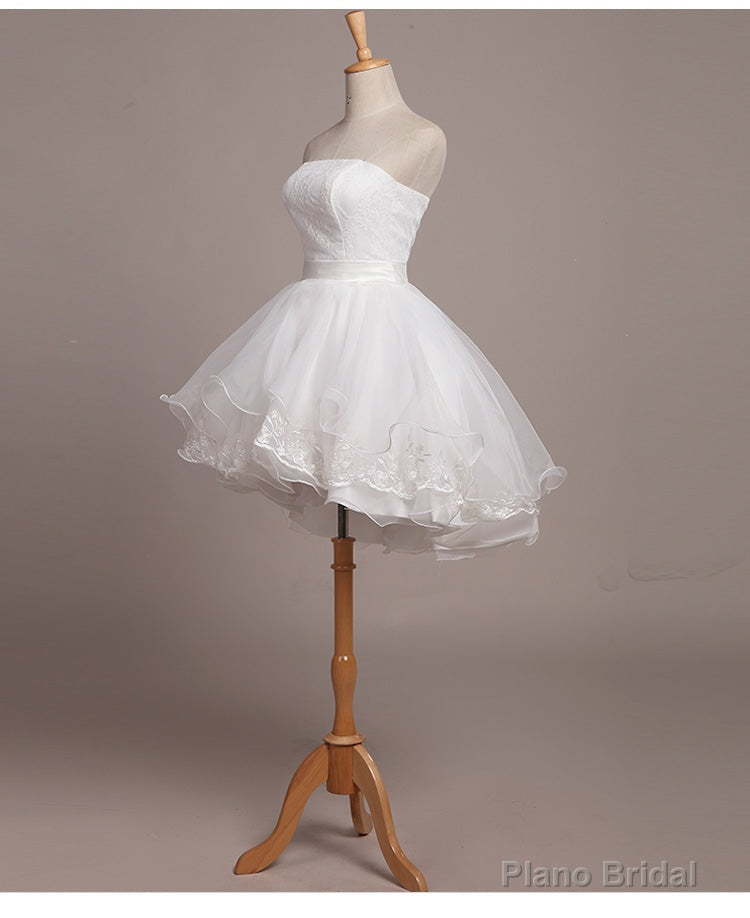 Lovely White Lace and Organza Short Graduation Dress Prom Dress, Short Teen Formal Dresses Main image