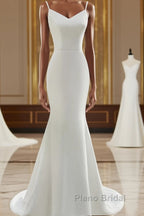 Lovely White Mermaid Straps Long Wedding Party Dresses, White Long Formal Dresses
