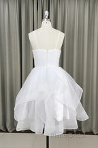 Lovely White Tulle V-Neck Short Party Dresses,Homecoming Dresses
