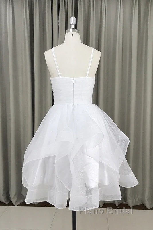 Lovely White Tulle V-Neck Short Party Dresses,Homecoming Dresses