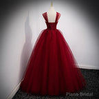 Lovely Wine Red Princess Tulle Beaded Long Party Dress, Dark Red Formal Gown